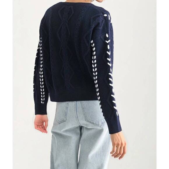 NEW KNIT & LOUNGE button front cardigan with white stitch detailing in blue - Picture 2 of 6
